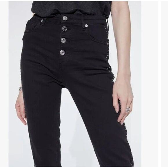 IRO Black Studded Jeans Womens Size 25 High Rise Skinny Ankle Exposed Button Fly - Picture 2 of 14